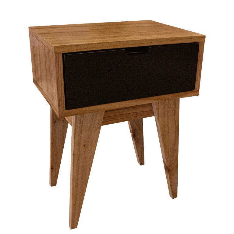 Mesa de luz madera paraíso 1 cajón negro fibrolaqueado